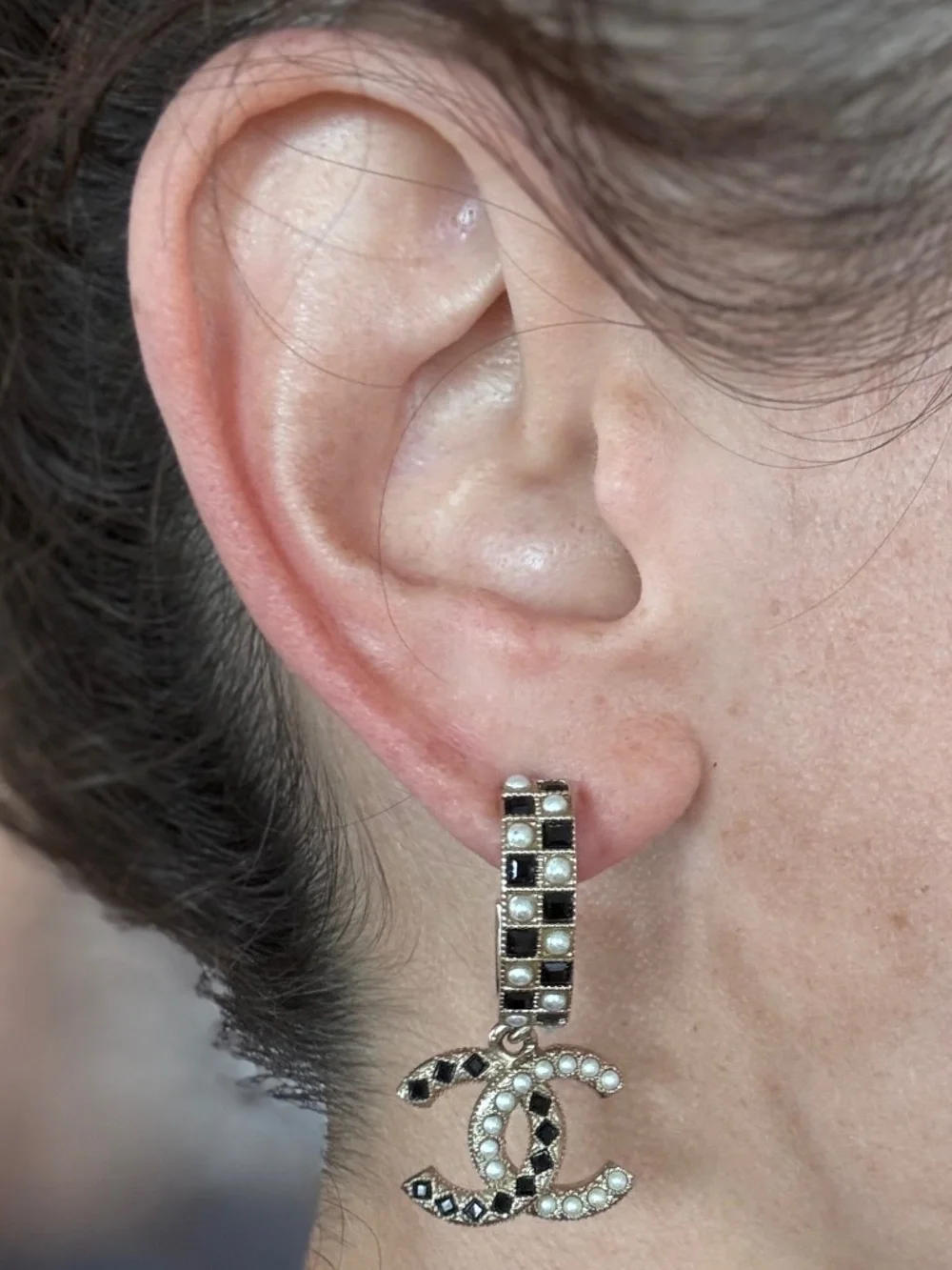 Chanel Dangling CC Hoop Earrings
